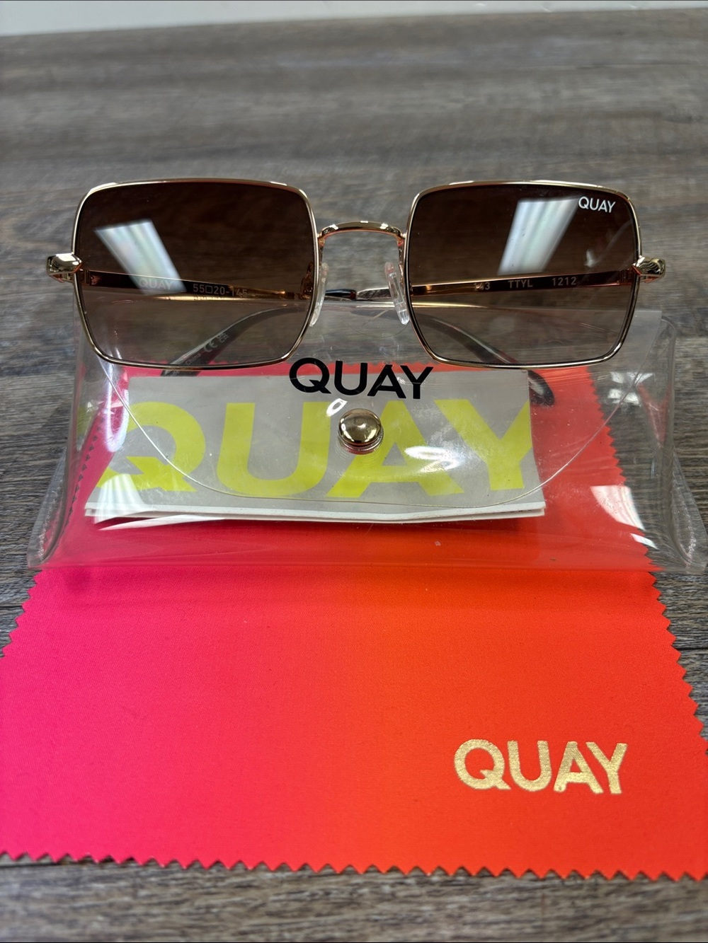 QUAY TTYL 1212 Square Sunglasses Rose Gold Brown Gradient Lens 55mm
